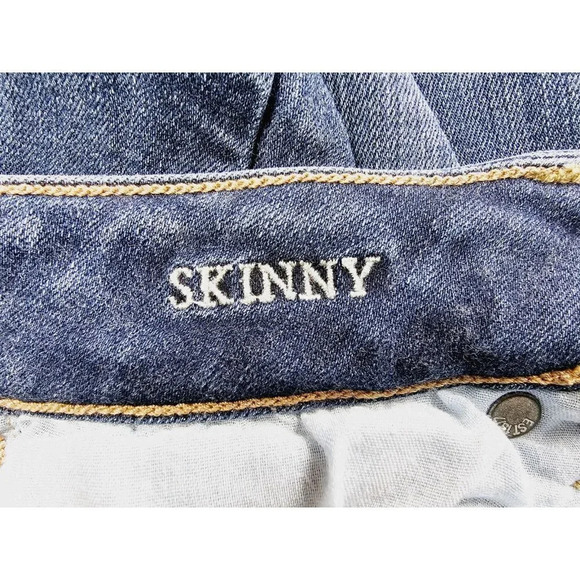 American Eagle Outfitters Size 2 Long Super Stretch Skinny Blue Denim Logo Jeans - Picture 7 of 13